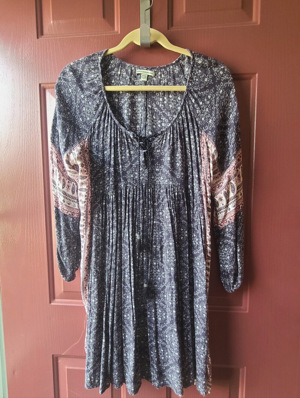 American Eagle Outfitters Boho Long Sleeve Dress, Navy Floral Size M